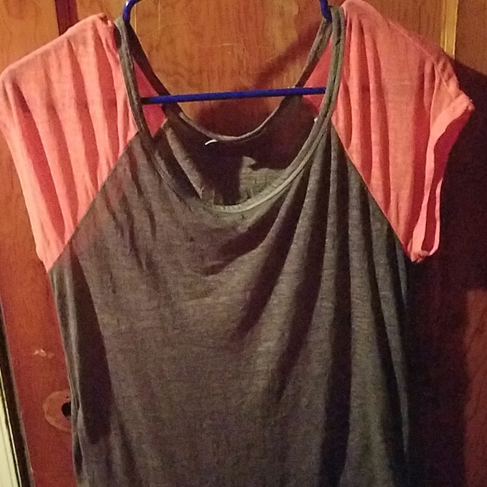Pink and gray top.